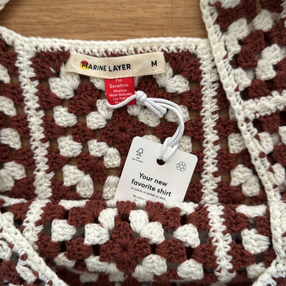 Marine Layer Womens Celeste Crochet Dress Medium Brown White Boho Resort New - Picture 7 of 9